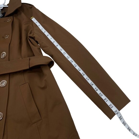New York & Company Brown Double-Breasted Belted Trench Coat Ruffle Hem Womens XL - Picture 7 of 16